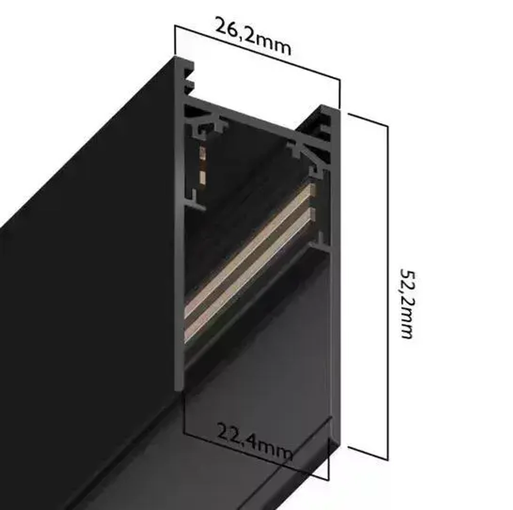 Трековая система освещения для натяжных потолков MAGNETIC S20 48V Чёрный шинопровод алюминиевый четырех-контактный низковольтный 4TRA 57x55x1500mm IP20 1.5 м. торцевые заглушки в комплекте