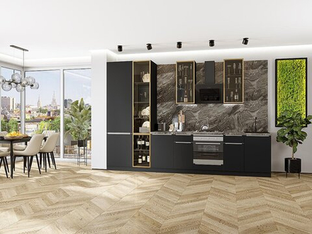 Прямая модульная кухня Фьюжн-08 Stormy Silk - Graphite 2340*3400*600