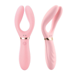 Розовый раздвоенный вибромассажёр с 10 режимами вибрации Bior Toys Erowoman-Eroman EE-10289