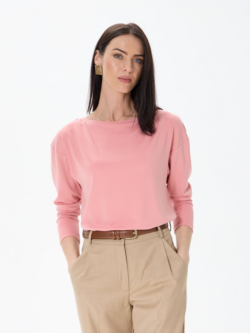 Лонгслив-лодочка розовая вискоза