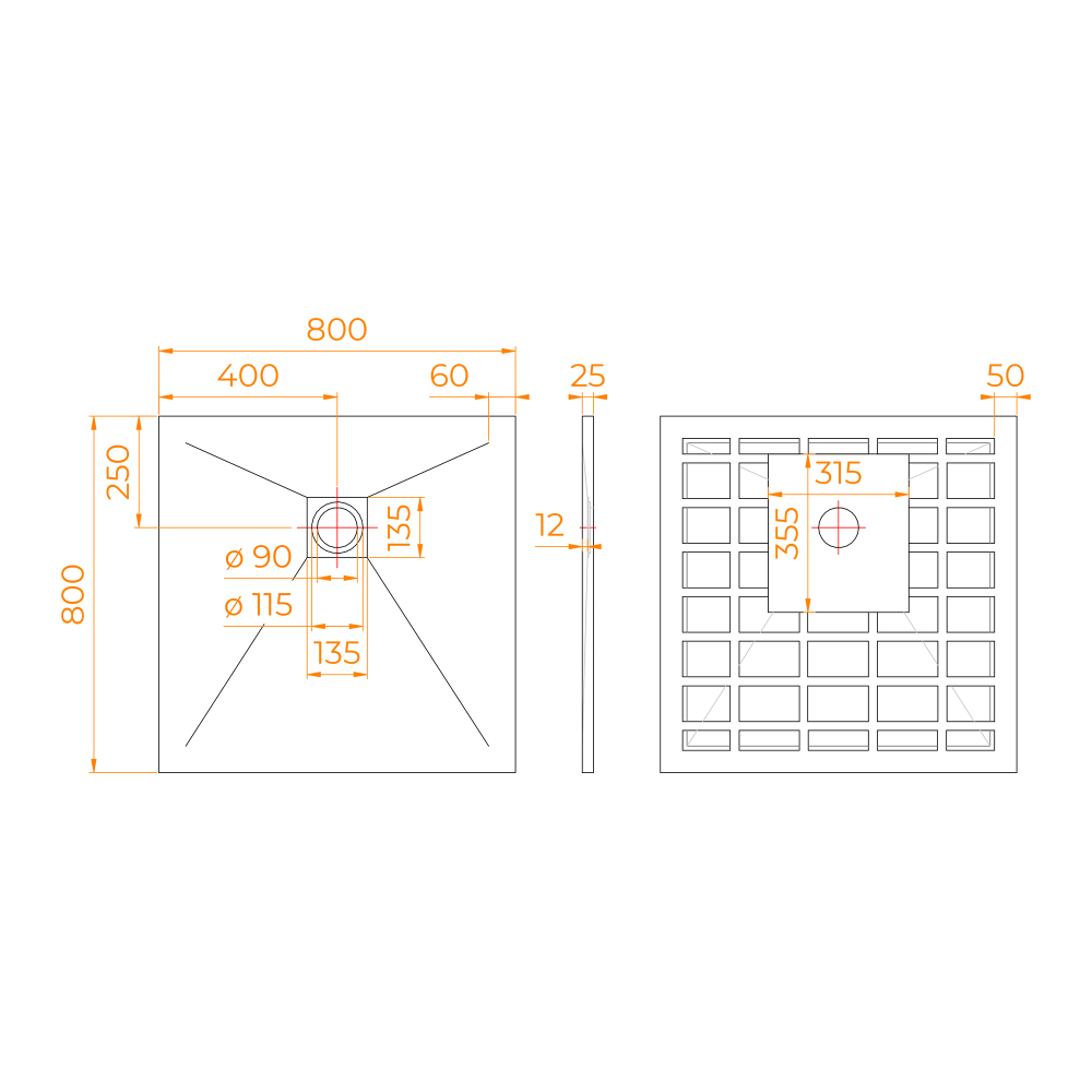 Душевой поддон квадрат STONE TRAY-W (800x800)