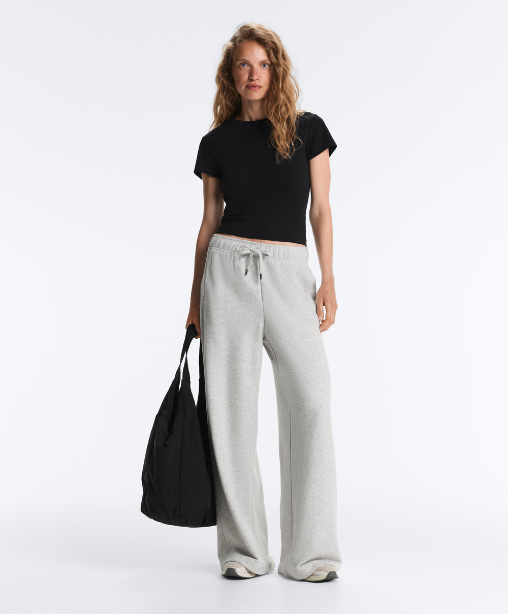 Oysho Футболка Rib Fit из смесового хлопка, черный