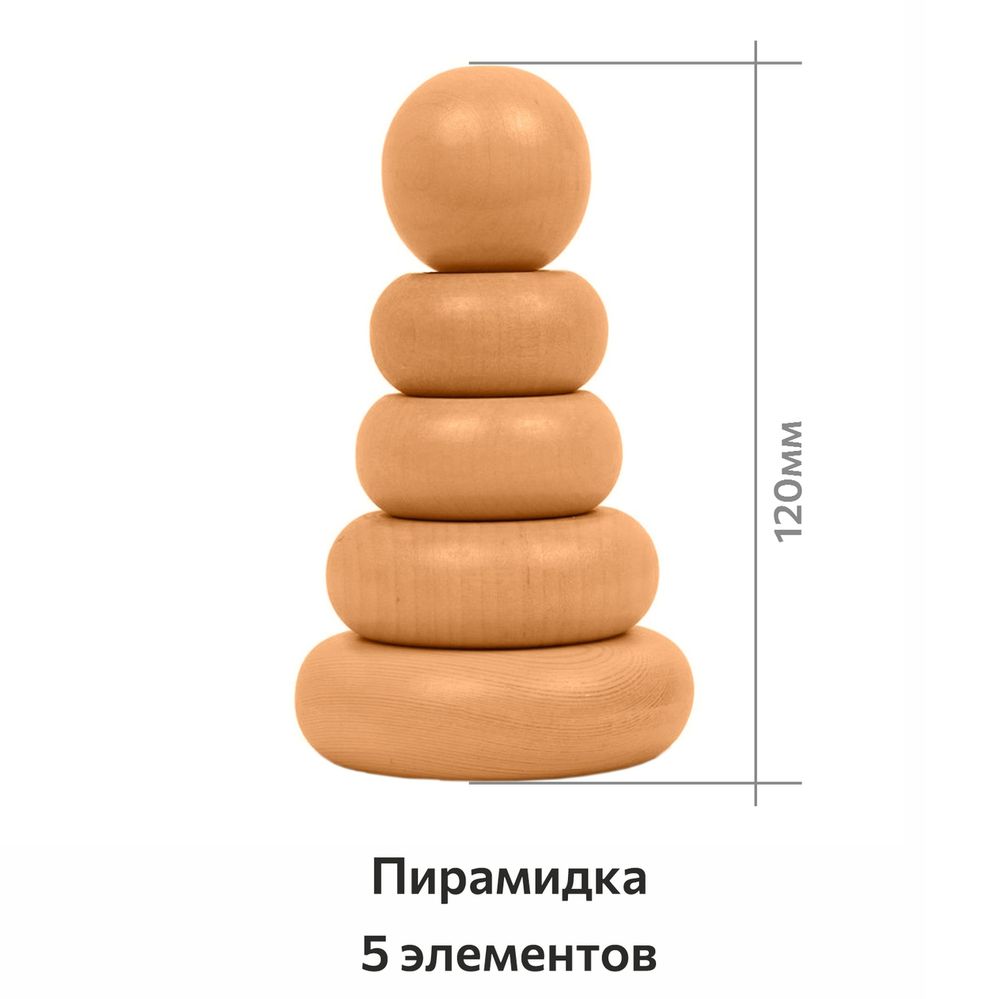 Пирамидка 120*d70мм, 5 элементов, деревянная заготовка