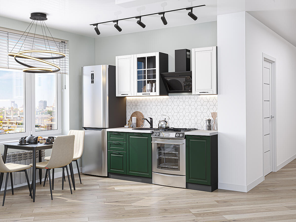 Прямая модульная кухня Дублин-04 Special White/Special Green - Graphite 2140*1300*600