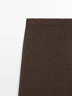 Massimo Dutti Длинная трикотажная юбка из смесовой хлопковой ткани, шоколадный