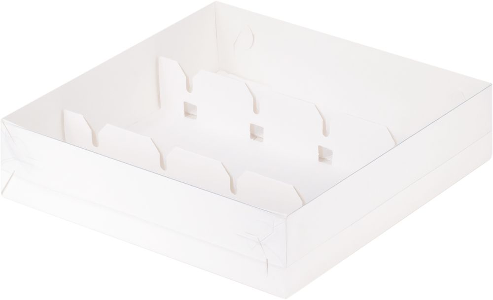 Коробка для кейк-попсов с пластиковой крышкой 200*200*50 мм (белая)