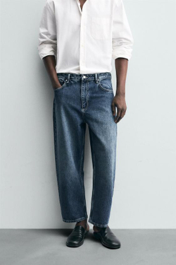 ZARA ДЖИНСЫ TAPERED WIDE FIT, СИНИЙ