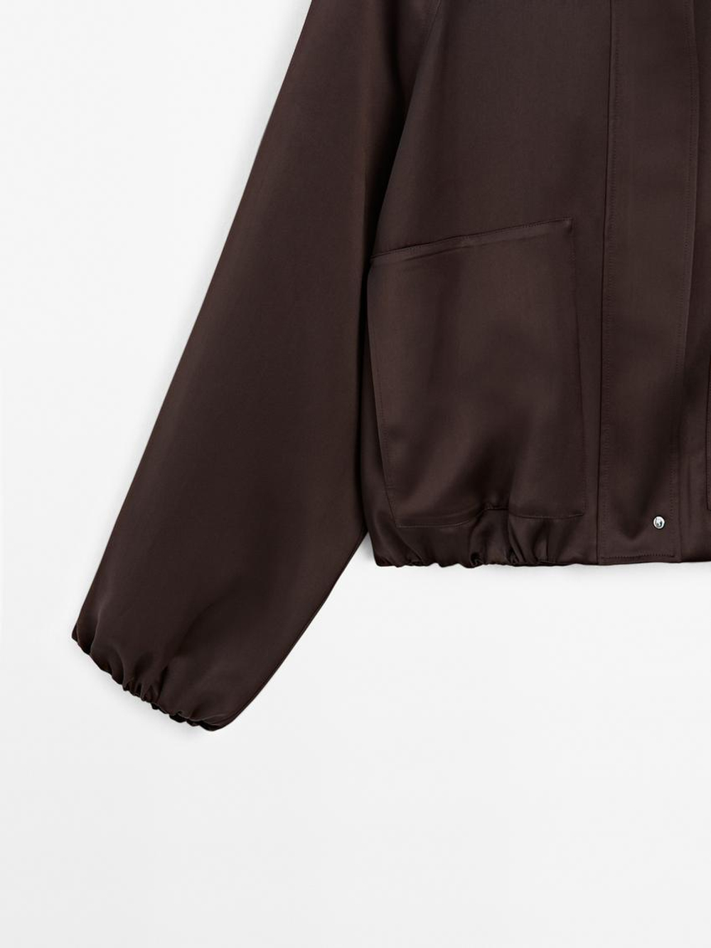 Massimo Dutti Куртка-бомбер из атласа со сборкой, бургундский