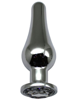 Серебристая анальная пробка с прозрачным кристаллом - 13 см. (Цвет: прозрачный)