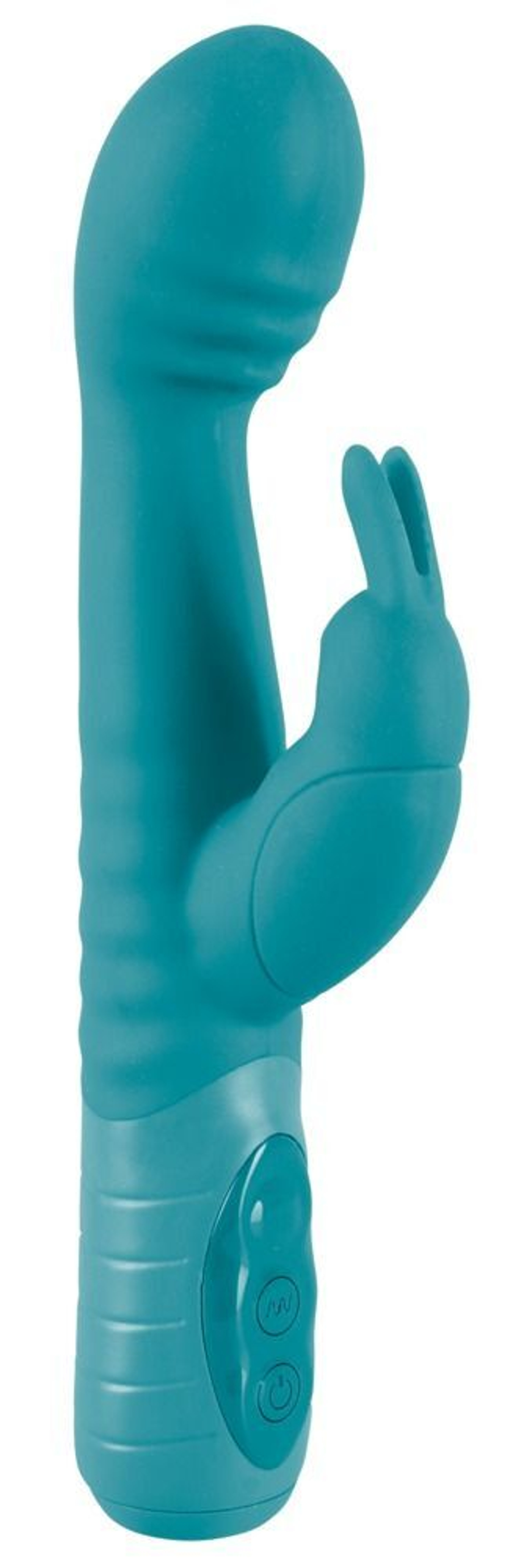 Бирюзовый вибратор-кролик Doppelkopf - 22 см. (Цвет: бирюзовый)