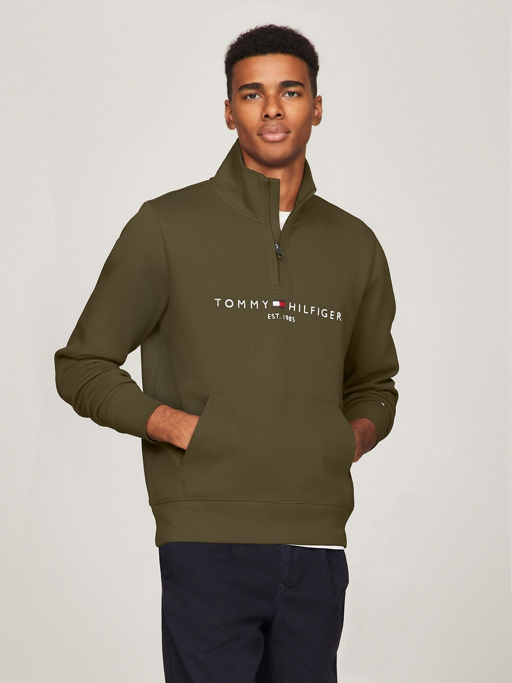 Свитшот Tommy Hilfiger Tommy Logo Quater-Zip Army Green
