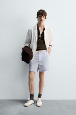 ZARA ШОРТЫ В ПОЛОСКУ — LIMITED EDITION, НЕБЕСНО-ГОЛУБОЙ