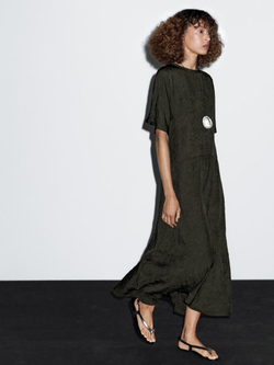 Massimo Dutti Длинное платье из сатина с короткими рукавами, бирюзовый