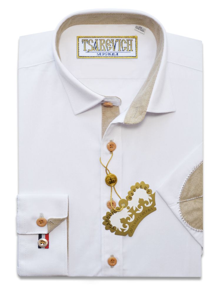 Рубашка с заплатками на рукавах TSAREVICH, цвет белый