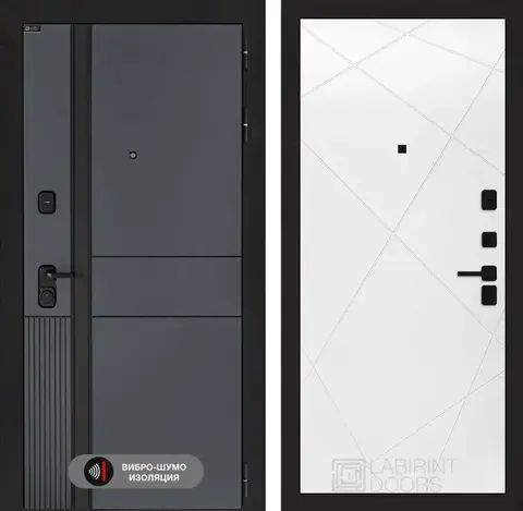 Входная металлическая дверь Лабиринт Evolab (Эволаб) Velluto Oscuro 24 Лучи Белый софт (светло-серый матовый, без текстуры)