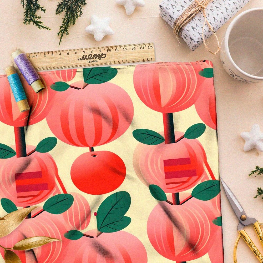 Ткань премиум габардин фруктовый рай