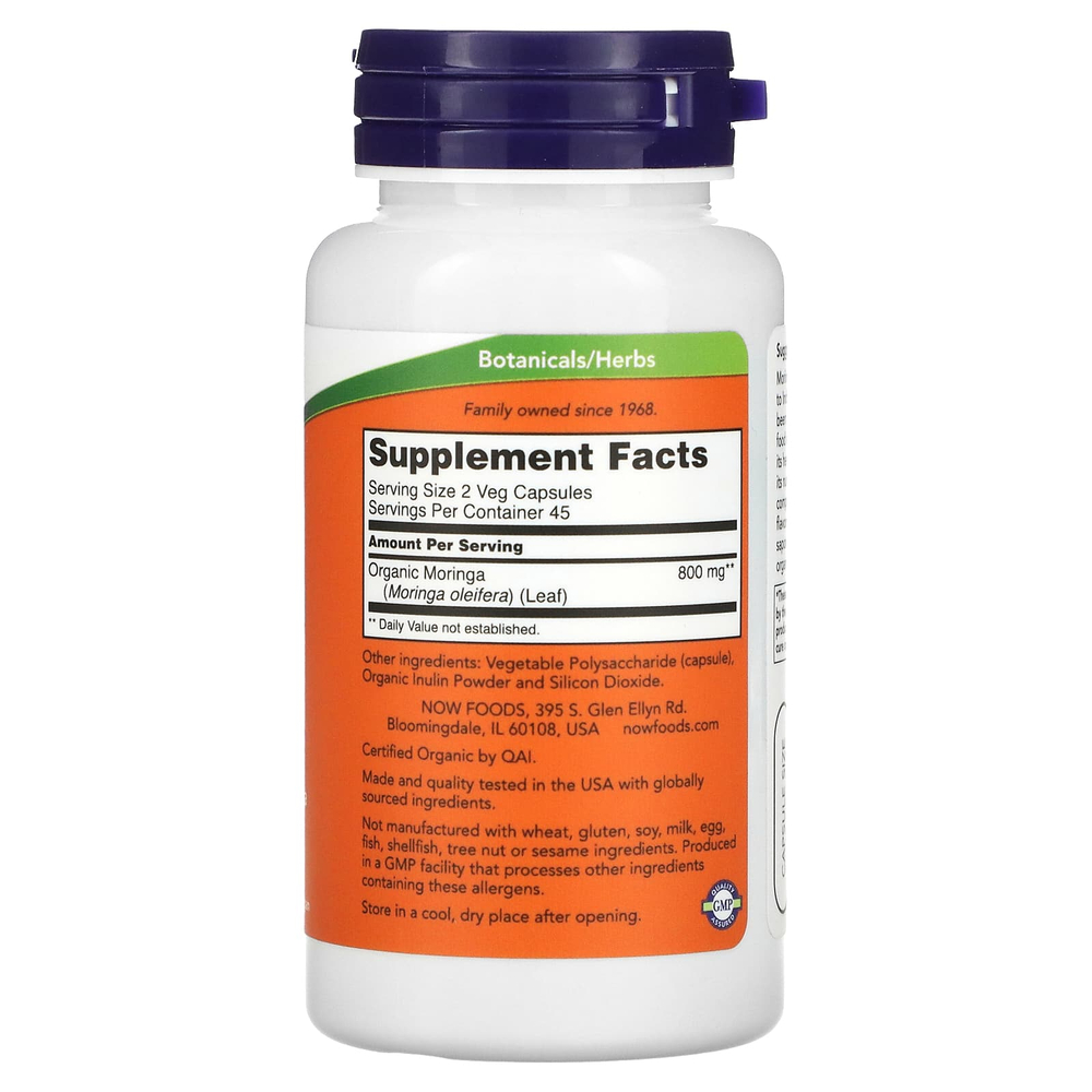 NOW Foods, лист моринги, 400 мг, 90 растительных капсул