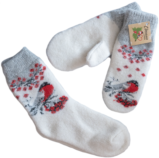 Комплект носочки и варежки "Снегири рябина комбинированные 2"