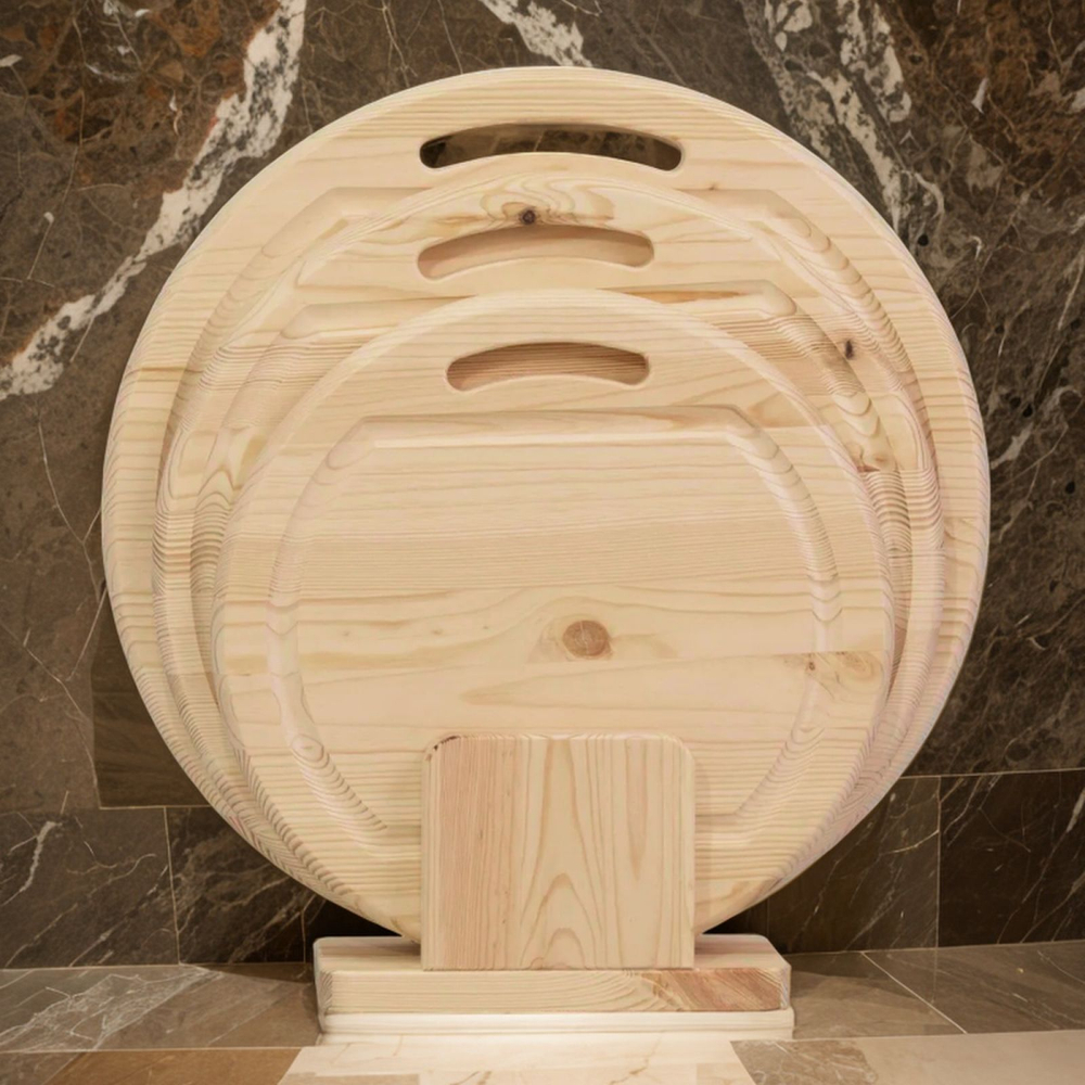 Доска разделочная деревянная, Лауро, набор на подставке 3 шт, круглые, массив сосны, Dipriz