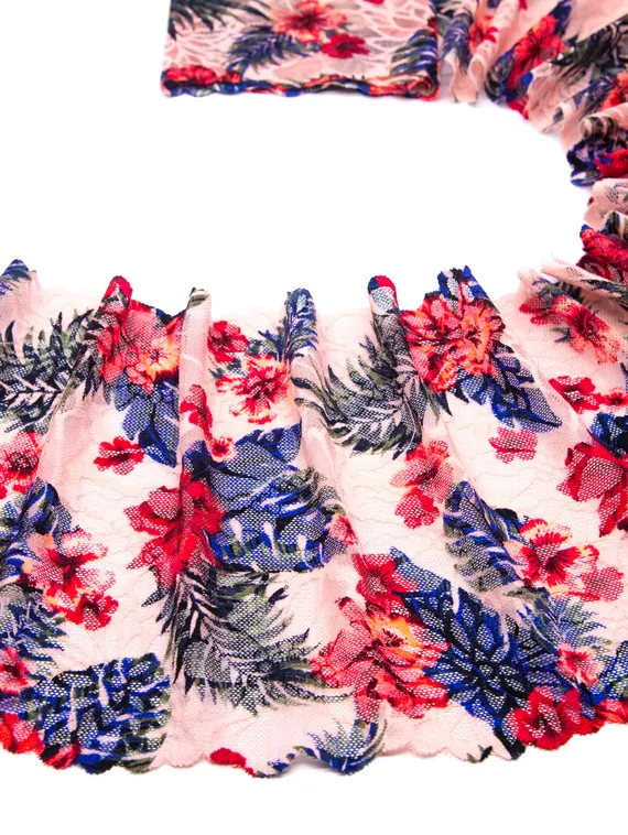 03-243 Кружево эластичное 22 см, Capri, т.синий/красный/зеленый/персик