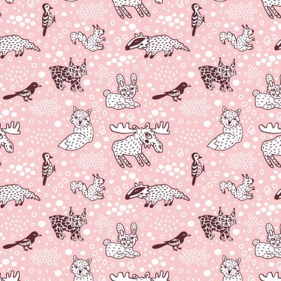 Buy baby fabric Forest animals pink