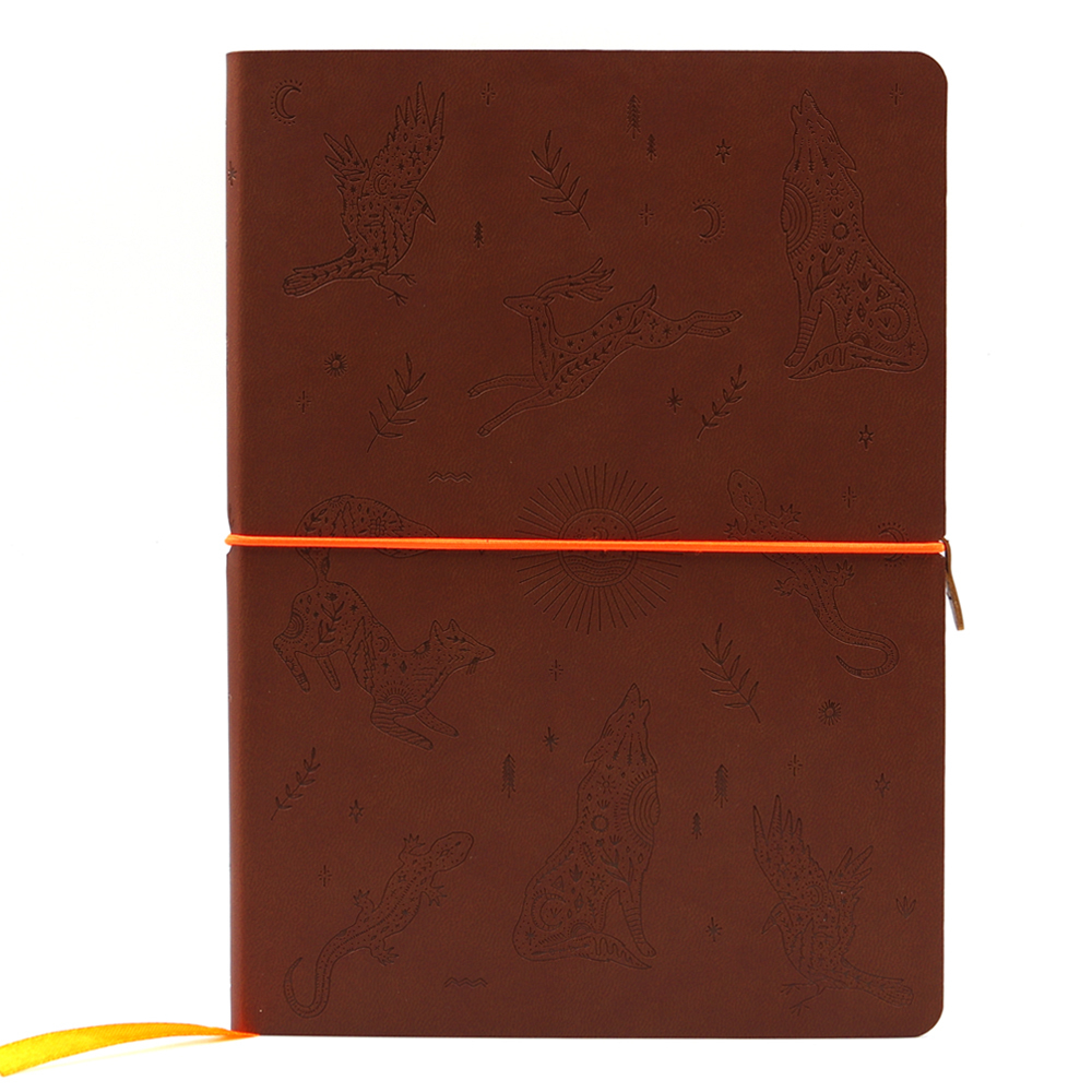 НОВИНКА! Блокнот "Тотемные животные" в клетку А5 128 листов, гибкая обложка из экокожи (цвет коричневый) с блинтовым тиснением рисунка по полю