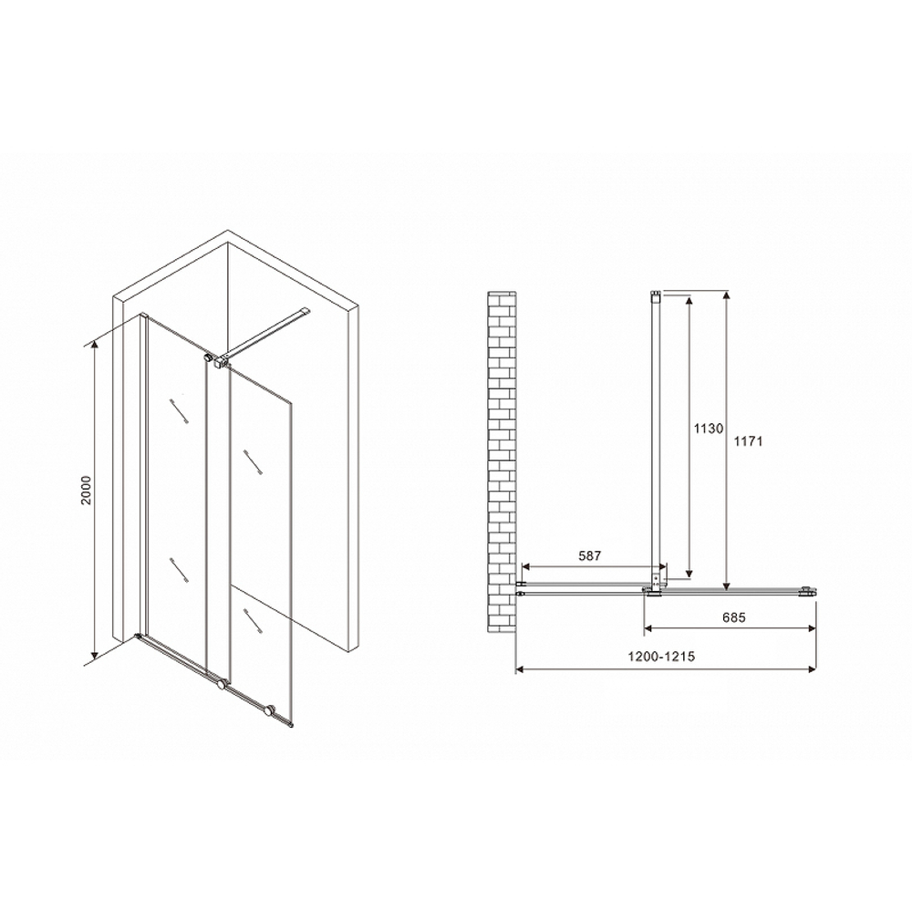 Душевая перегородка Abber Komfort 120 AG09120B профиль Черный стекло прозрачное