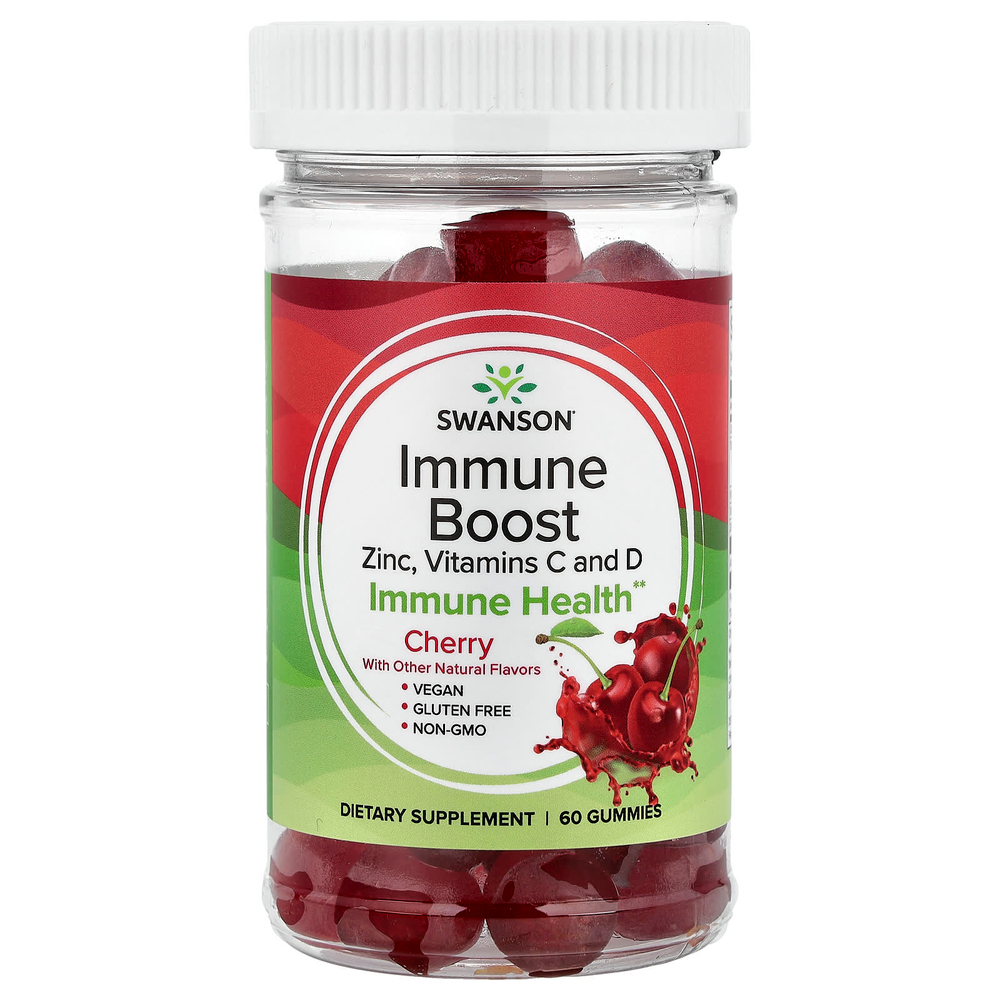 Swanson, Immune Boost, цинк, витамины C и D, жевательные таблетки, вишня, 60 жевательных таблеток