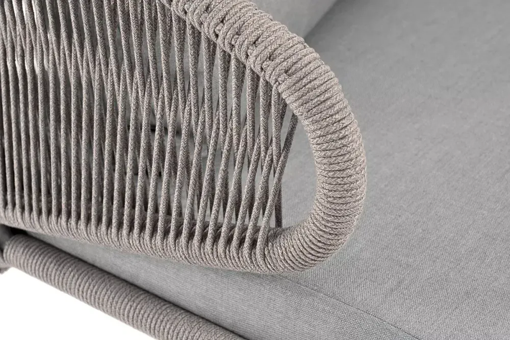 "Милан" диван 2-местный плетеный из роупа, каркас алюминий светло-серый (RAL7035) муар, роуп серый меланж круглый, ткань светло-серая