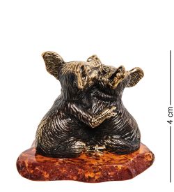 Народные промыслы AM-2178 Фигурка «Поросята» (латунь, янтарь)