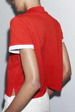 ZARA ТОП С ВОРОТНИКОМ ПОЛО И КОНТРАСТНЫМИ ДЕТАЛЯМИ, КРАСНЫЙ