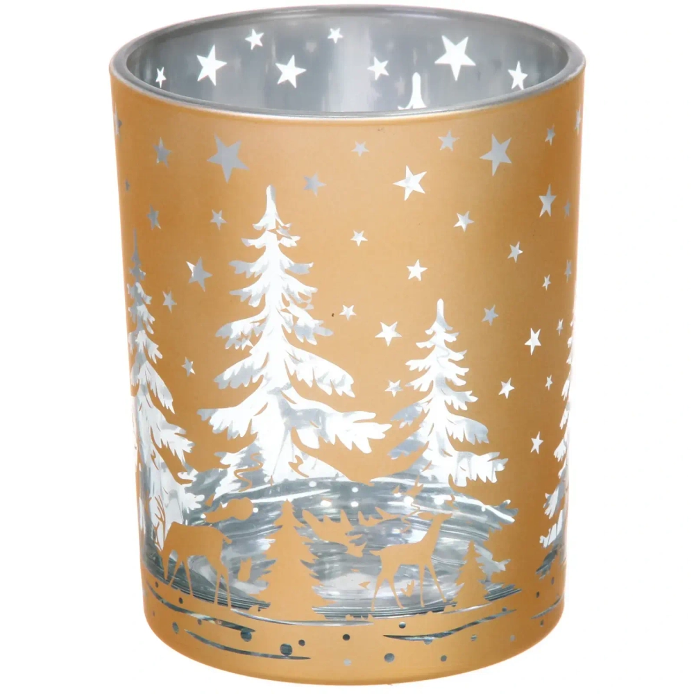 Подсвечник «Снежный лес» 10*12,5 см, Золото