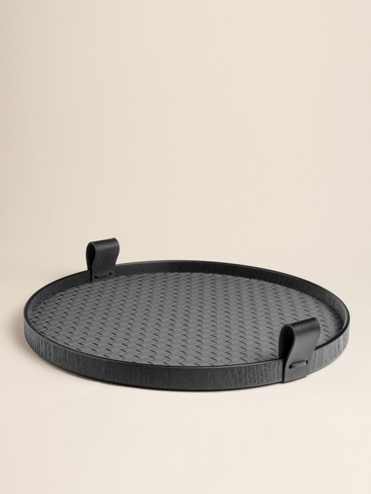 Поднос из плетеной кожи Серый
