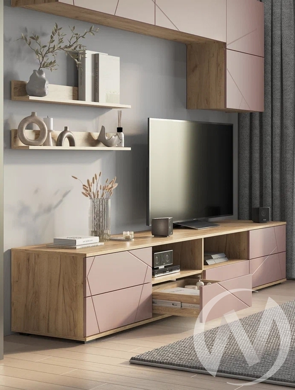 Гостиная ГС-01 Камелия (крафт/шарли пинк MF13)