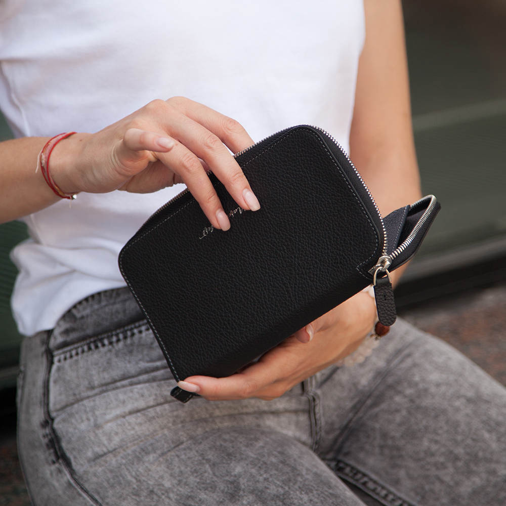 Кожаный кошелек, теленок черного цвета