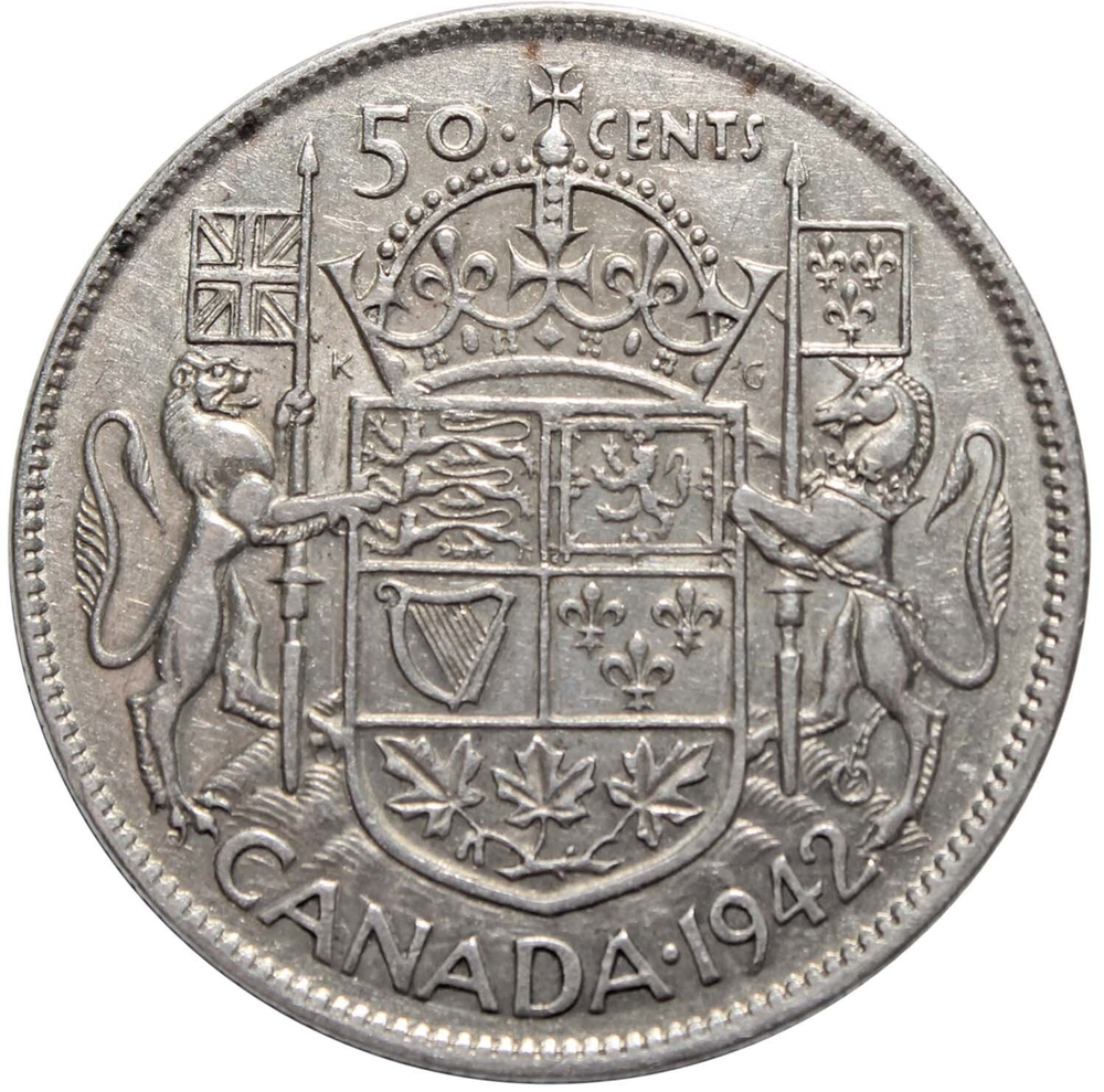 50 центов. Канада. Серебро. 1942 год. VF-XF
