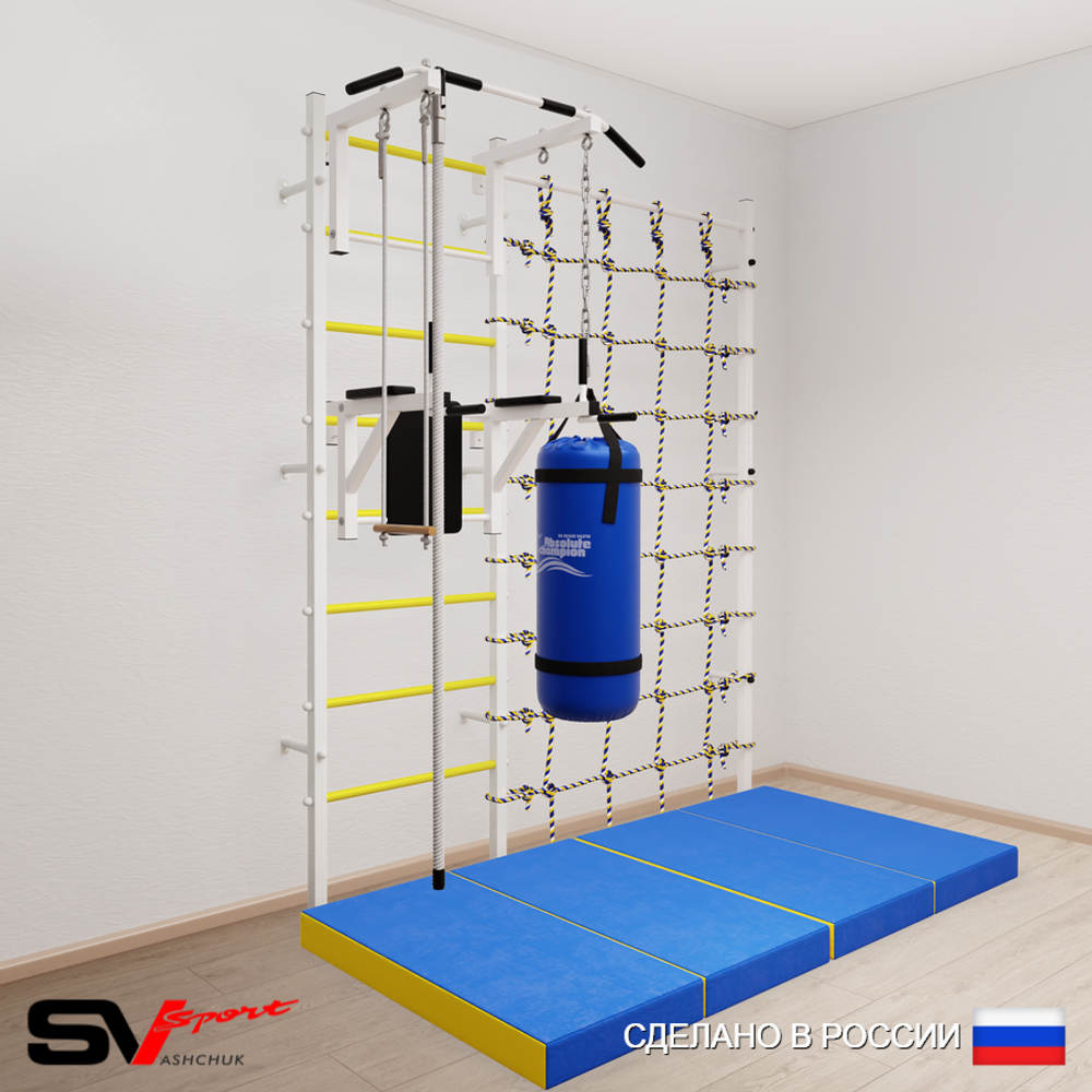 Шведская стенка Sv Sport 57660 (Турник стандарт/Брусья/Канат/Трапеция/Цепь/Мешок 22кг/Мат 2м/Канатный лаз)