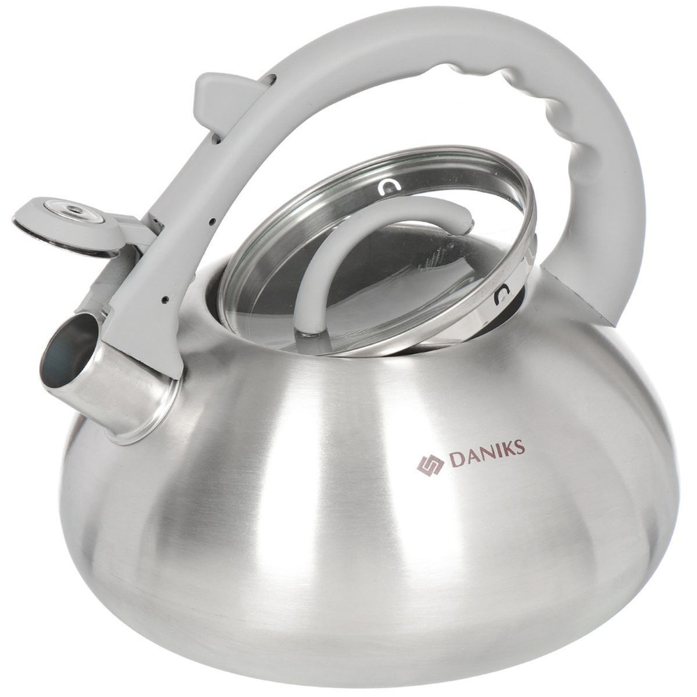 Чайник нерж, 3 л, свист, мат, логотип меняет цвет, ручк бакелит, Daniks, DSC-8801