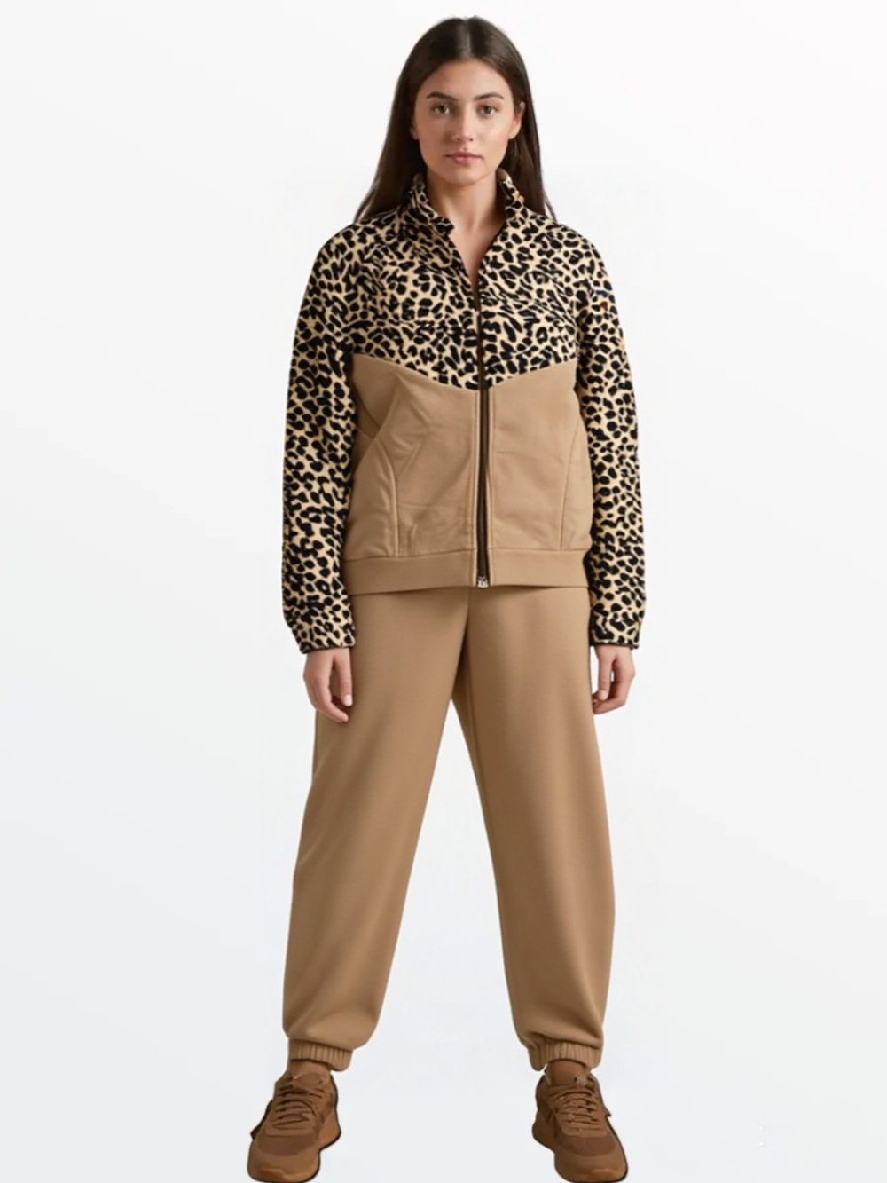 22113 Костюм женский флисовый леопард/бежевый (54)