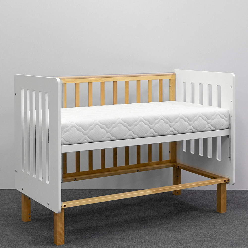 Кровать Antemi Mari 120х60 с маятником Ник 14 б/д Белый/Дерево + НиК 15 д Дерево