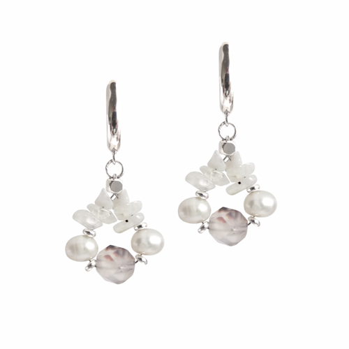 Серьги с лунным камнем, жемчугом и агатом