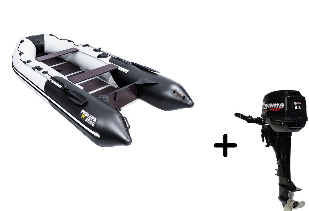 Ривьера 3600 СК Компакт серый/черный + Toyama T 9.8 BMS (комплект лодка + мотор)