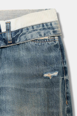 ZARA ДЖИНСЫ TRF СО СРЕДНЕЙ ПОСАДКОЙ И ОТВОРОТОМ, СИНИЙ
