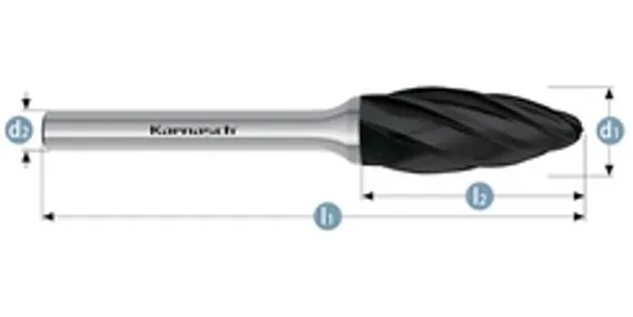 Борфреза твердосплавная Karnasch форма A, 1,5х6х3х38 мм, насечка HP-4, покрытие Blue-Tec, арт. 11.5002-015