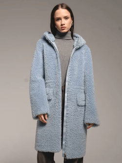 Шуба из 100% шерсти мериноса, голубая, Severina