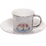 Чайная пара (зеркальная кружка 230мл+блюдце) анаморфный дизайн «Лебеди»