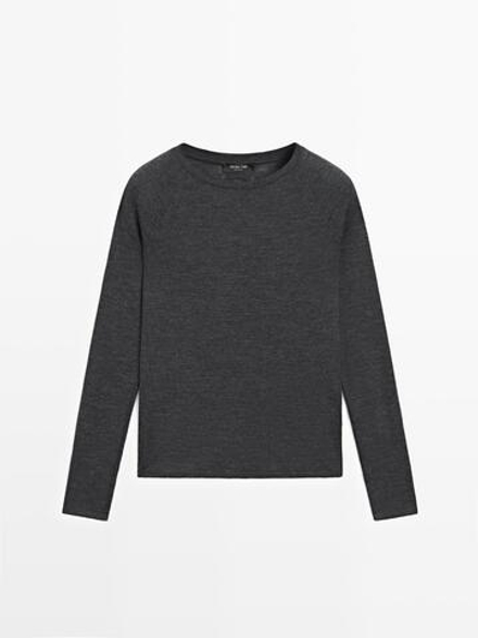 Massimo Dutti Шерстяная футболка с рукавами реглан, антрацитово-серый