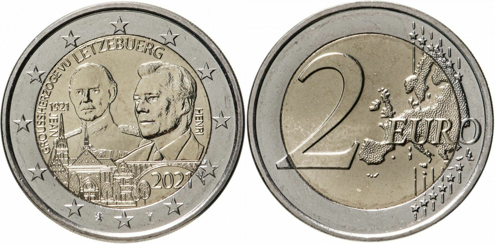 Люксембург 2 евро, 2021 100 лет со дня рождения Великого Герцога Жана UNC
