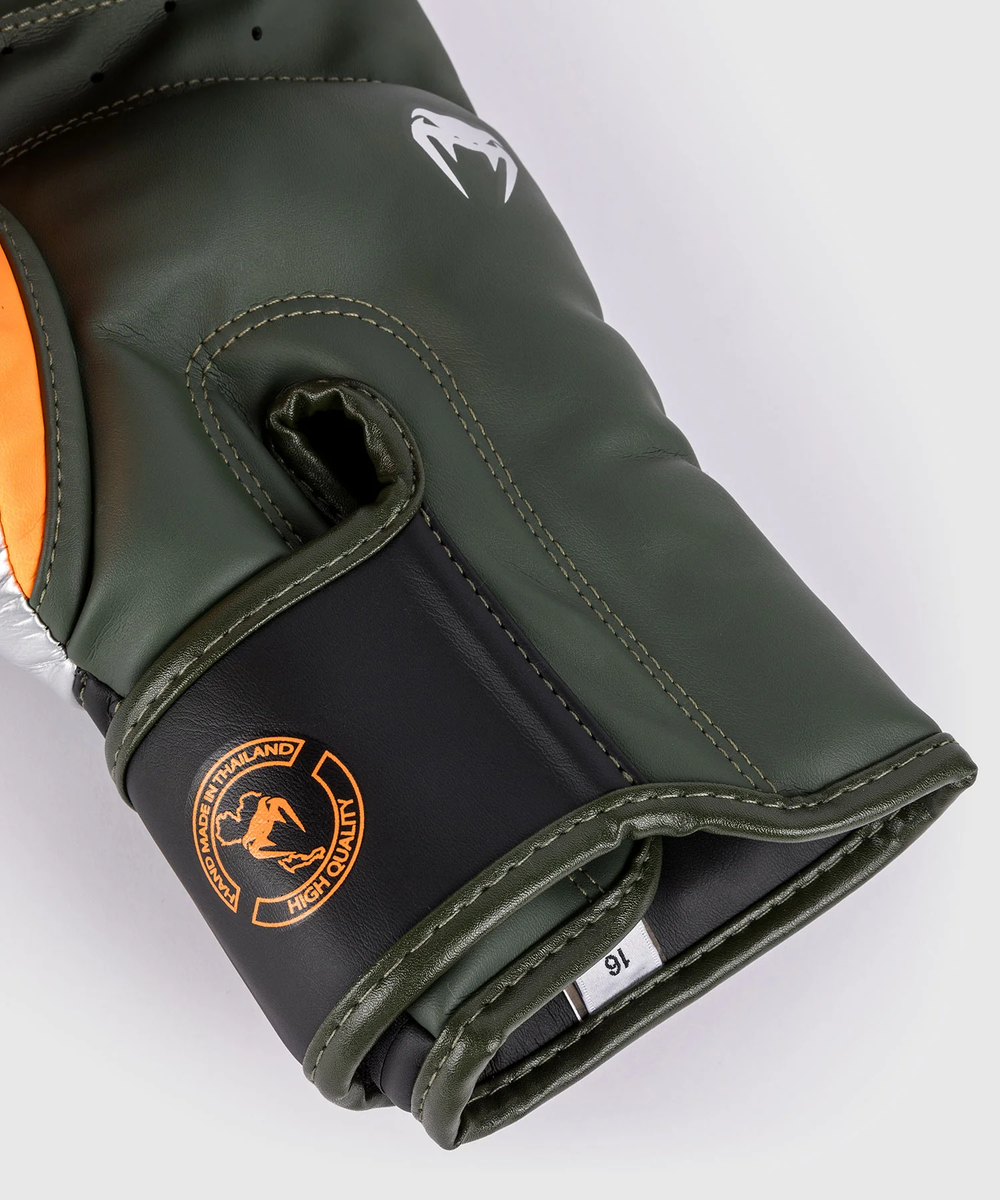 Перчатки боксерские Venum Elite Black/Silv/Khaki/Orange
