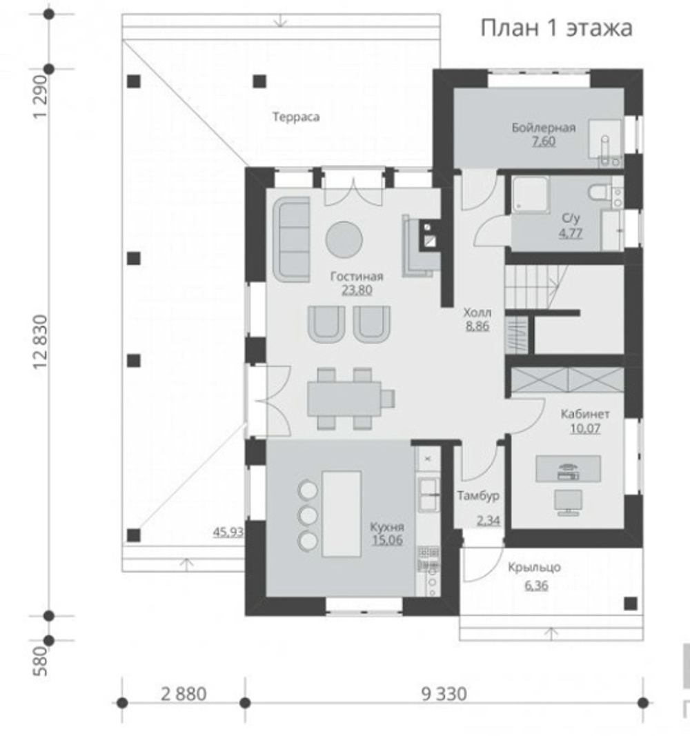 Проект Дома с террасой 2 этажный 138 кв. м К-32